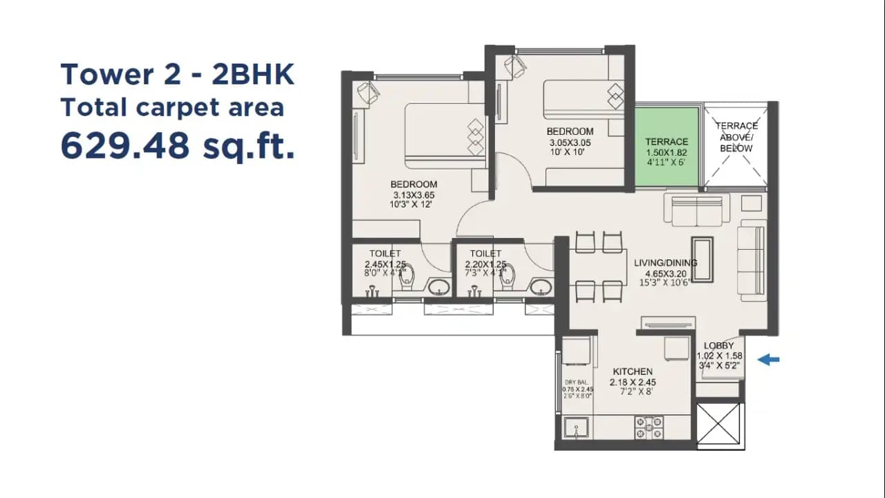 VTP Euphoria Unit plan - 627 sq.ft.