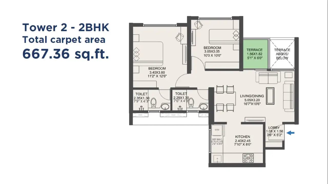 VTP Euphoria Unit plan - 667 sq.ft.