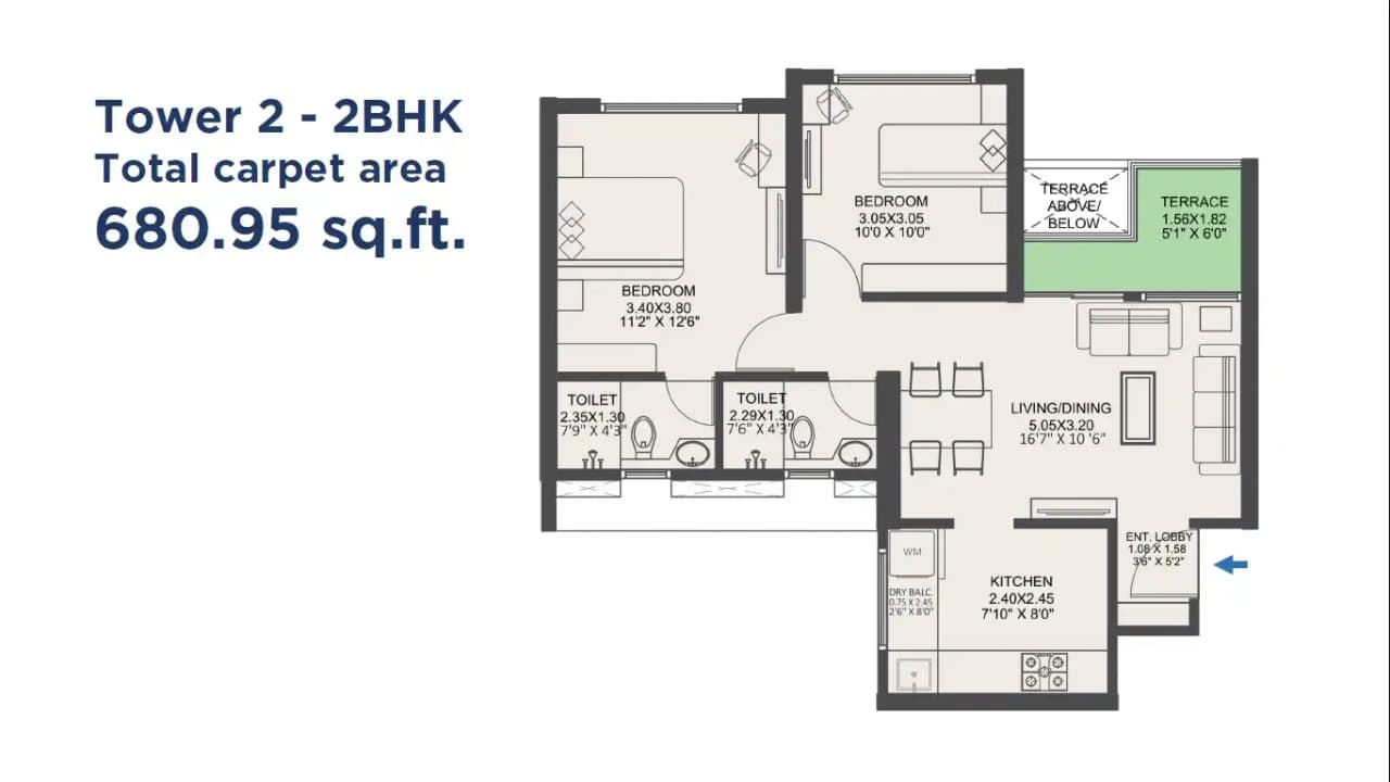 VTP Euphoria Unit plan - 681 sq.ft.