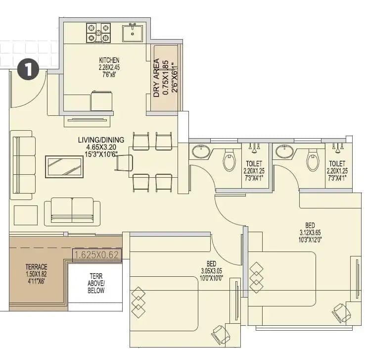Unit plan - 634 sq.ft.