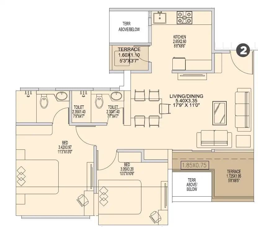 Unit plan - 734 sq.ft.