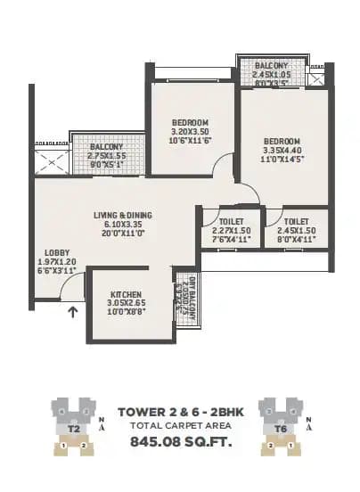 Unit plan - 845 sq.ft.