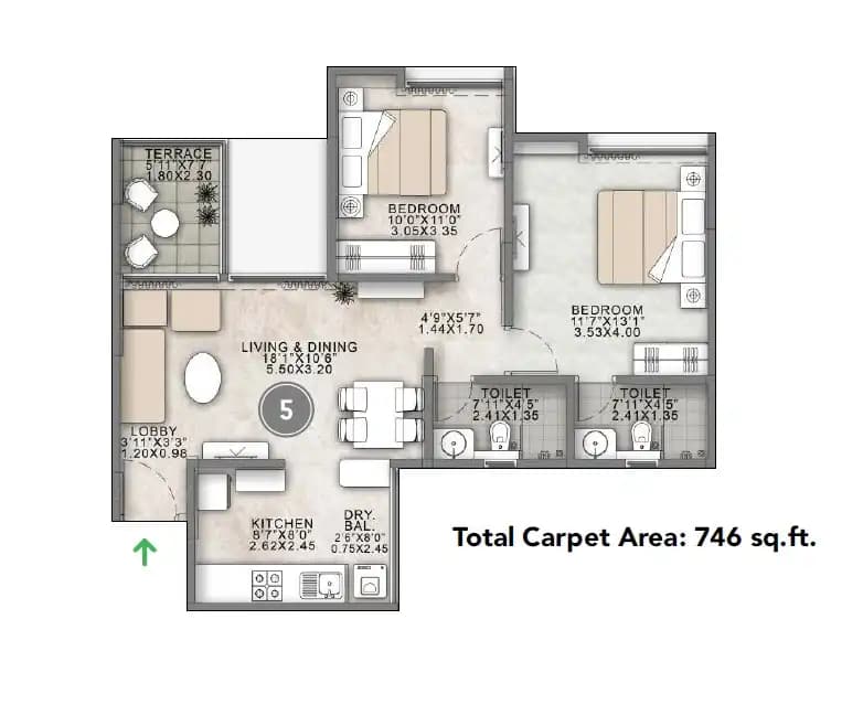 Unit plan - 746 sq.ft.