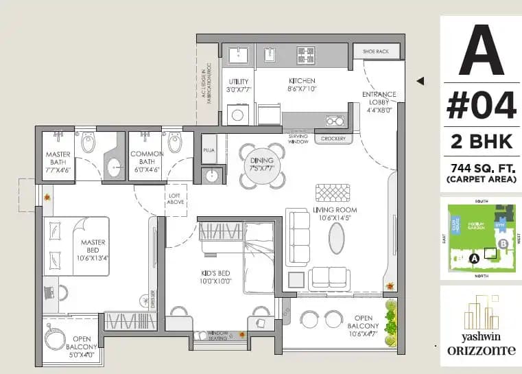 VJ Yashwin Orizzonte Unit plan - 744 sq.ft.
