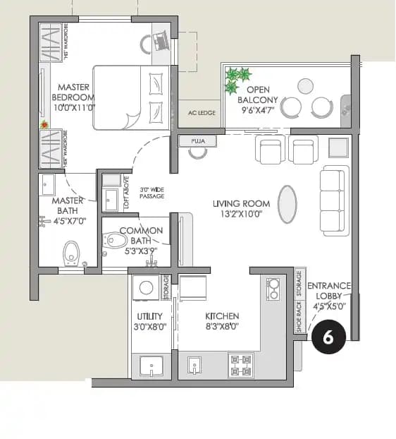 VJ YashOne Hinjewadi Unit plan - 480 sq.ft.