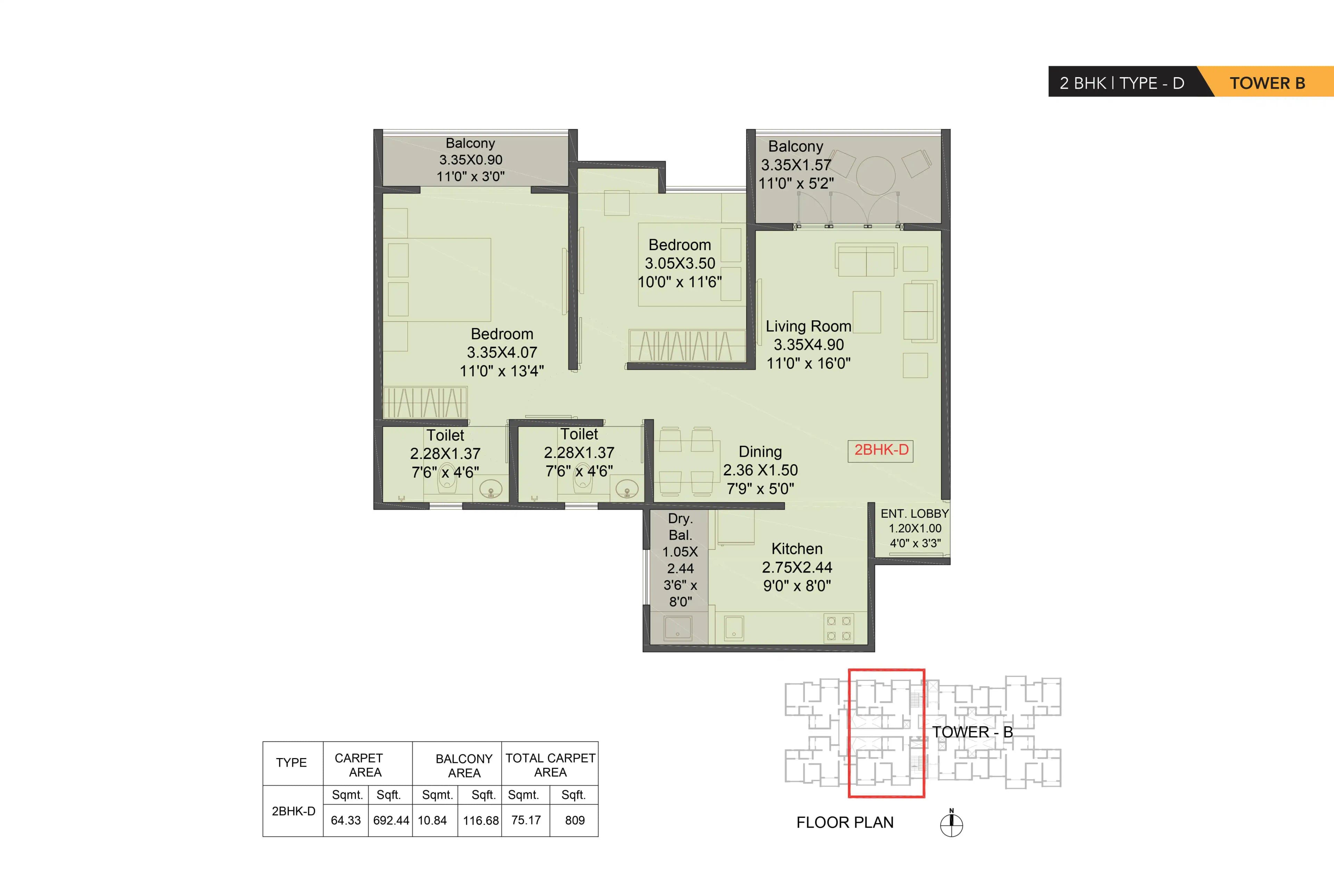 Unit plan - 809 sq.ft.