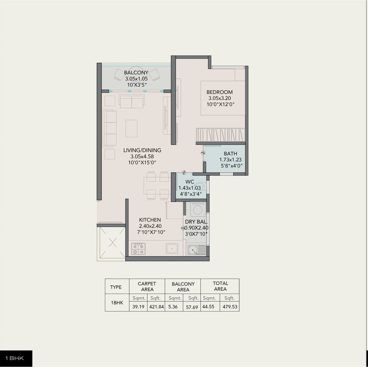 Kohinoor Sportsville Unit plan - 480 sq.ft.