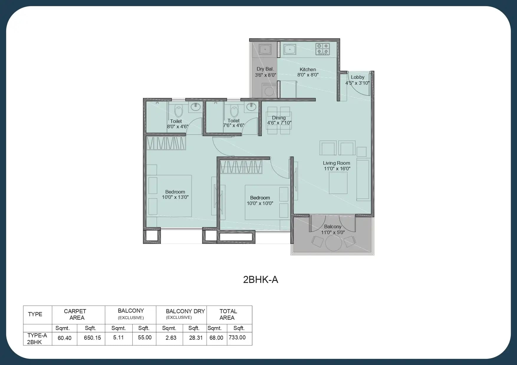 Unit plan - 733 sq.ft.