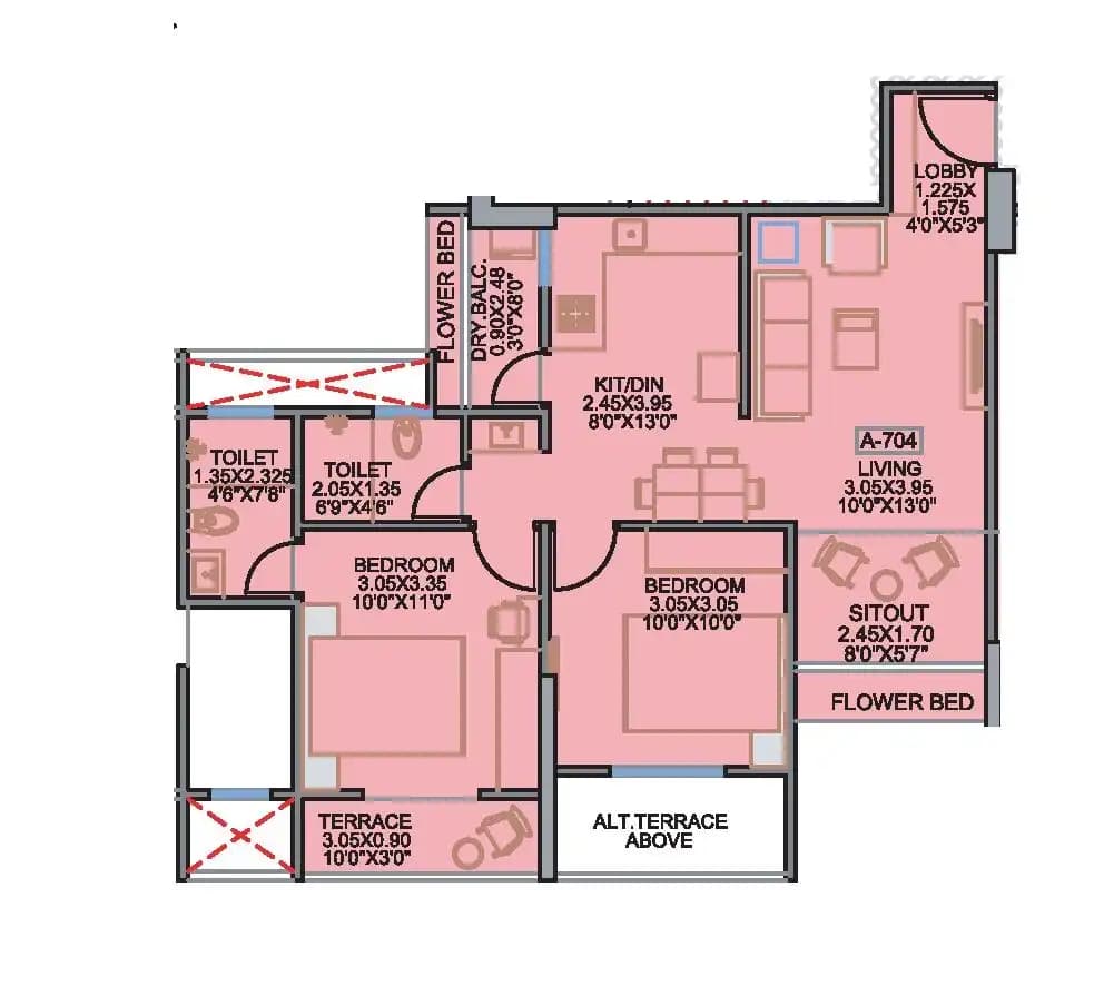 Kohinoor Jeeva Unit plan - 701 sq.ft.