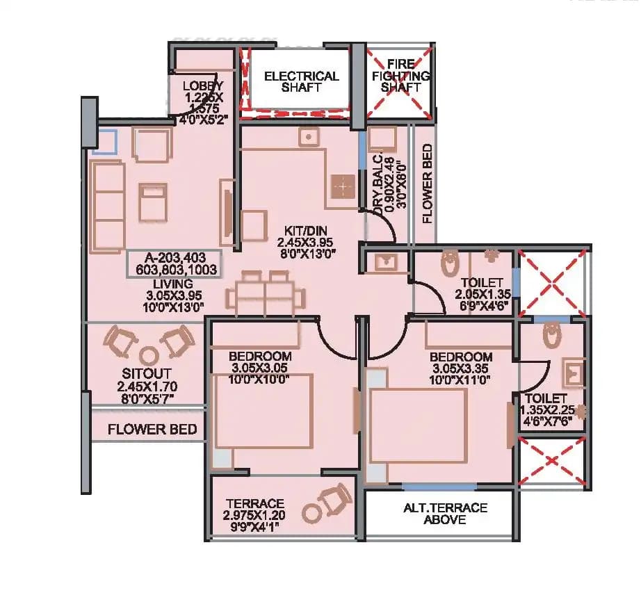 Kohinoor Jeeva Unit plan - 708 sq.ft.