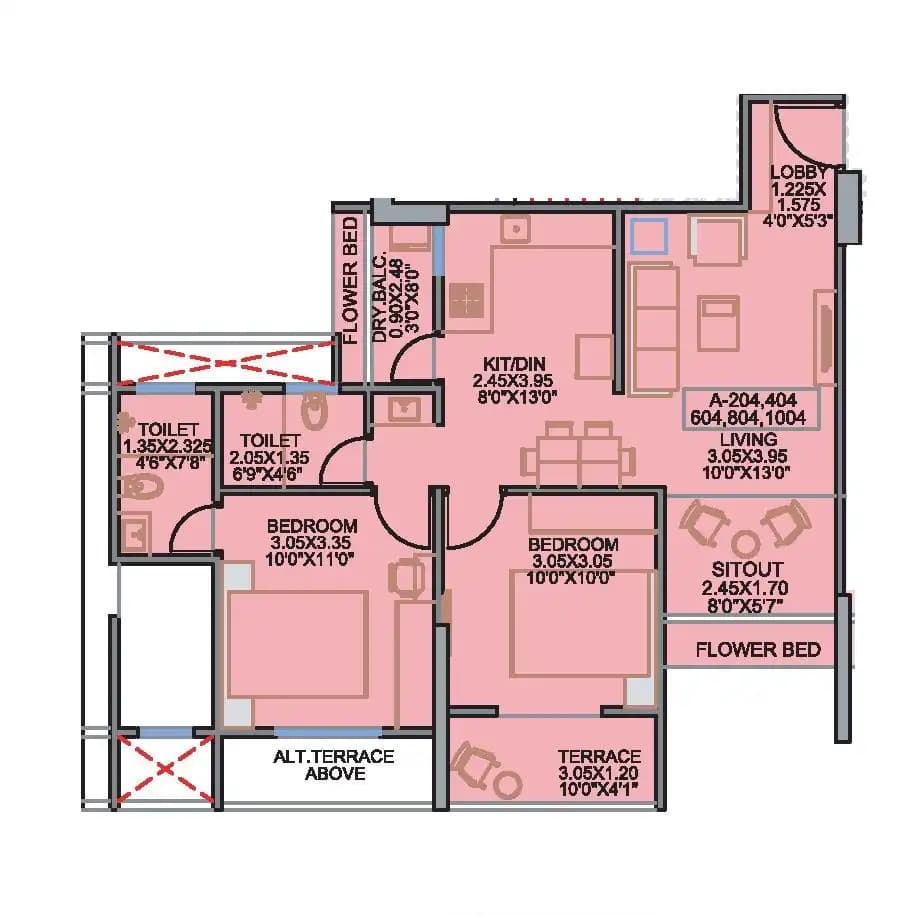 Kohinoor Jeeva Unit plan - 711 sq.ft.