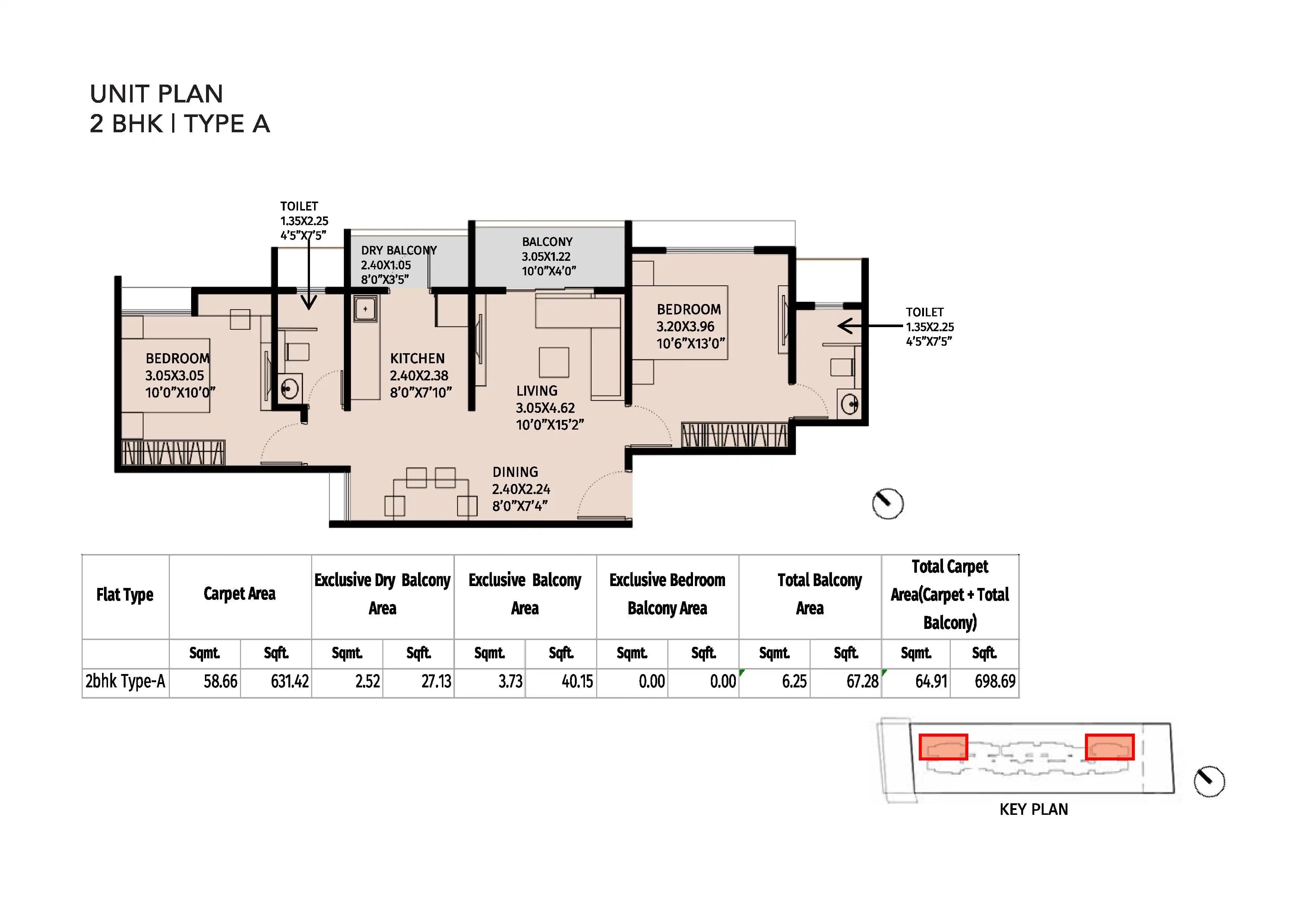 Unit plan - 698 sq.ft.