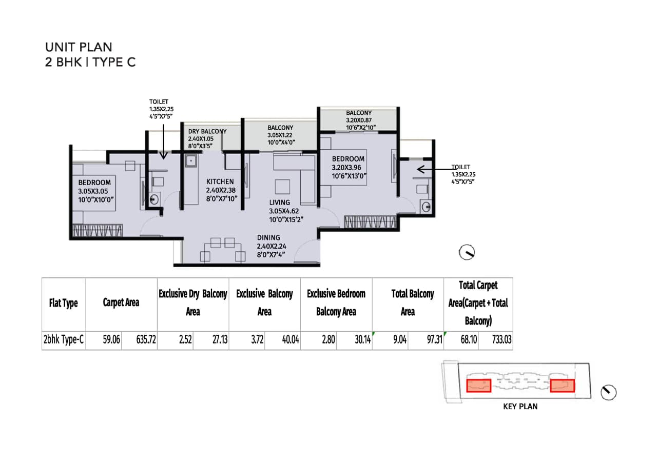 Kohinoor Emerald Unit plan - 733 sq.ft.
