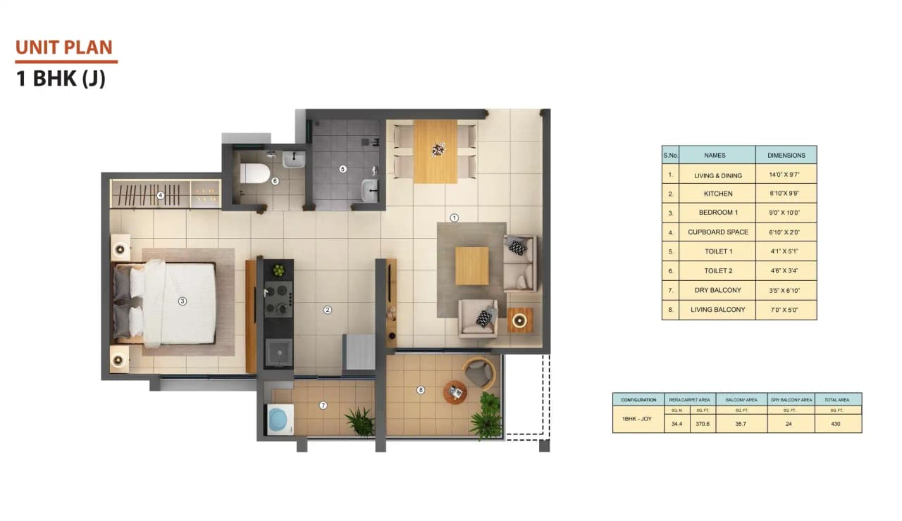 Joyville Hadapsar Unit plan - 430 sq.ft.