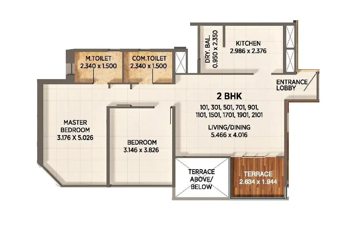 Kumar Prospera Unit plan - 870 sq.ft.