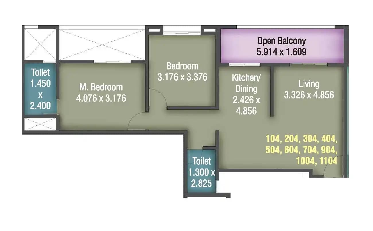 Kumar Primavera Unit plan - 823 sq.ft.