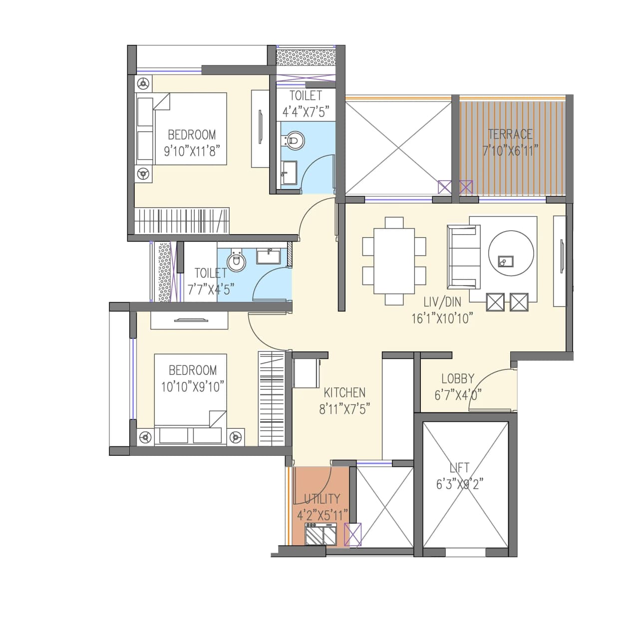 Ganga Aria Phase 2 Unit plan - 717 sq.ft.