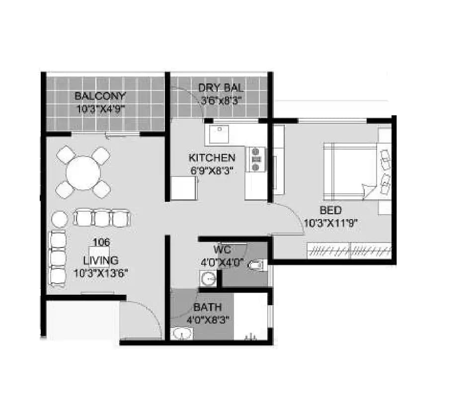 Ganga Aashray Unit plan - 522 sq.ft.