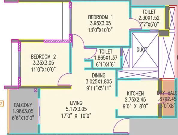 Ganga Acropolis Unit plan - 750 sq.ft.