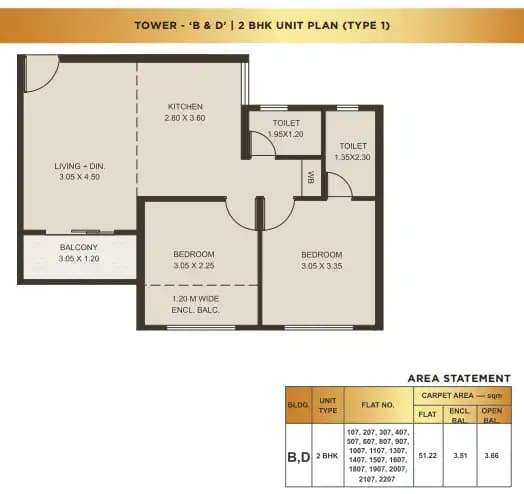 Kolte Patil Oro Avenue Unit plan - 629 sq.ft.