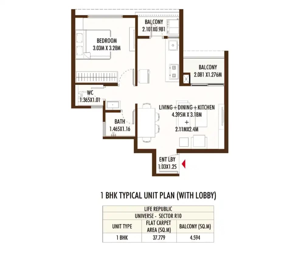Kolte Patil Universe Unit plan - 444 sq.ft.