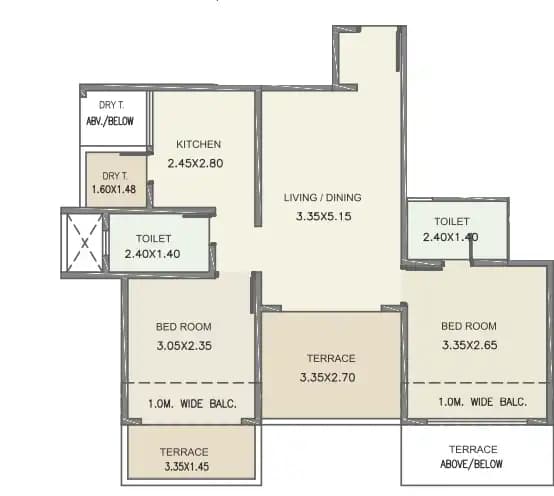 Kolte Patil Three Jewels Moon Stone Unit plan - 780 sq.ft.