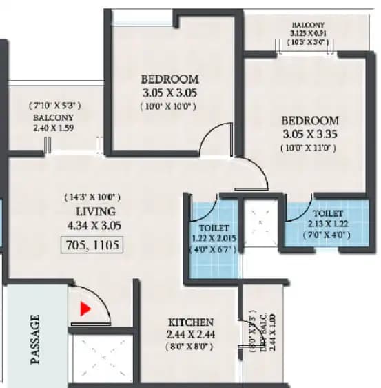 Kolte Patil Equa Unit plan - 635 sq.ft.