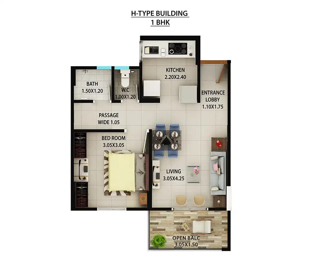 Kolte Patil Ivy Nia Unit plan - 457 sq.ft.