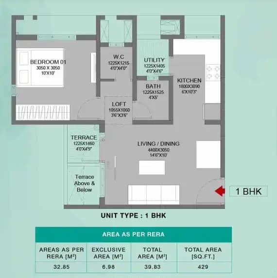Godrej Parkridge Unit plan - 435 sq.ft.
