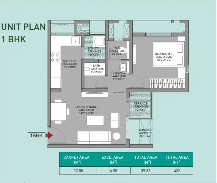 Godrej Sky Greens Unit plan - 435 sq.ft.