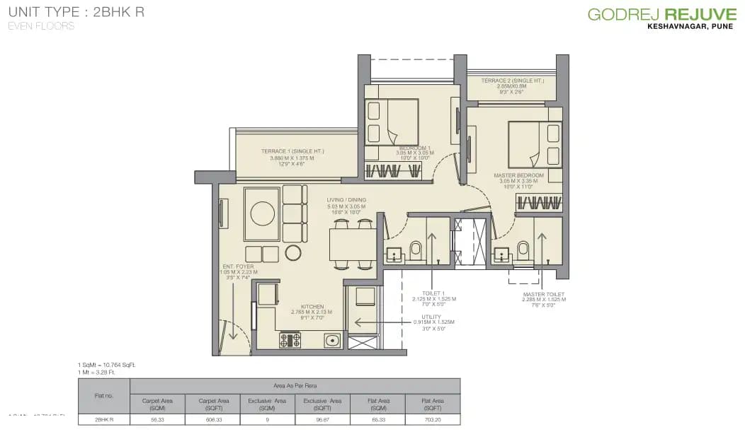 Godrej Rejuve Unit plan - 703 sq.ft.