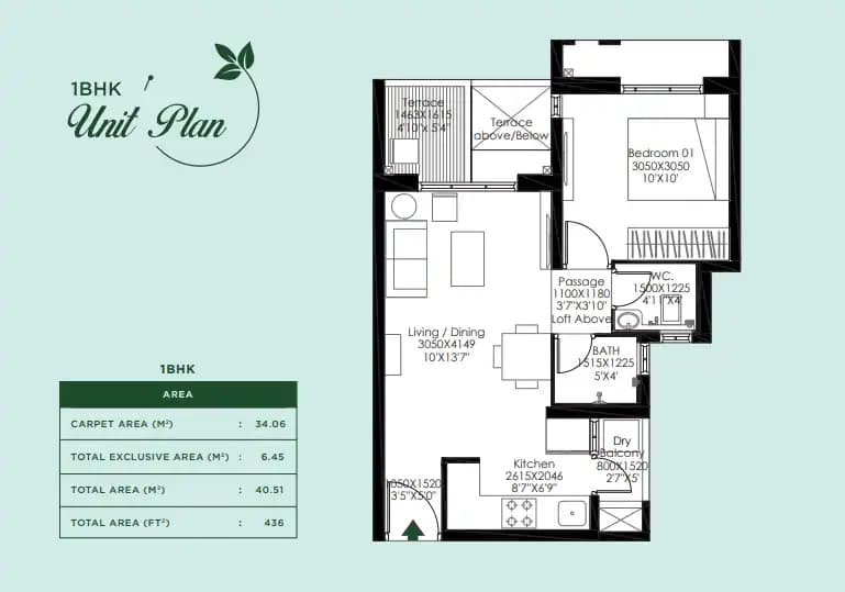Godrej Meadows Unit plan - 436 sq.ft.