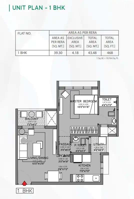 Godrej Green Cove Unit plan - 468 sq.ft.