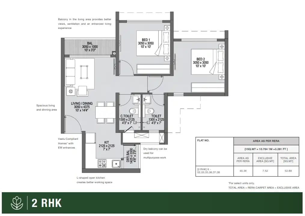 Godrej Park Greens Unit plan - 569 sq.ft.
