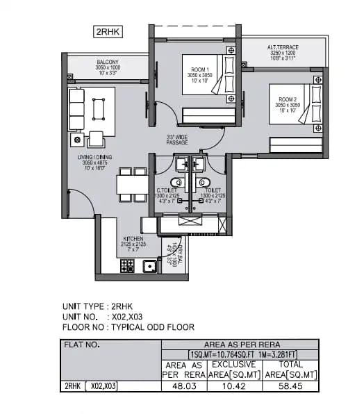 Godrej Forest Grove Unit plan - 629 sq.ft.