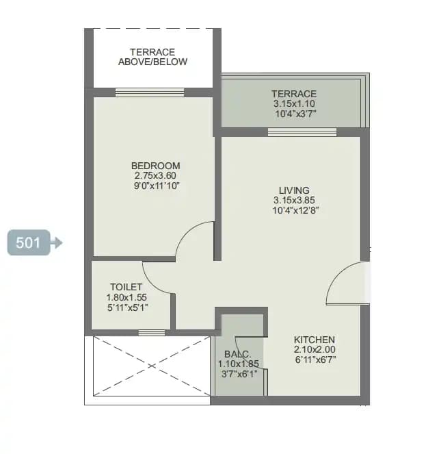 Rohan Ananta Unit plan - 406 sq.ft.