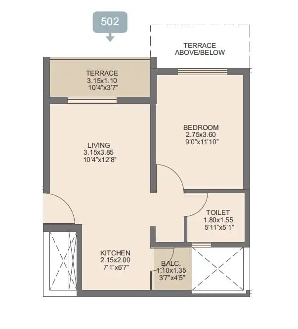 Rohan Ananta Unit plan - 411 sq.ft.