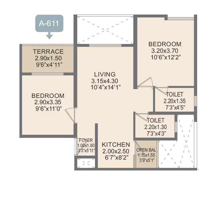 Rohan Prathama Unit plan - 630 sq.ft.