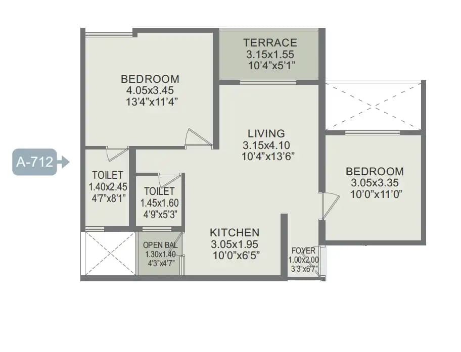Rohan Prathama Unit plan - 700 sq.ft.