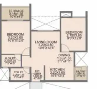 Rohan Ipsita Unit plan - 648 sq.ft.