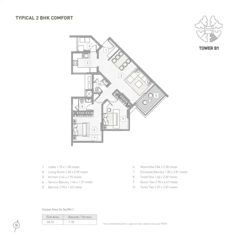 Kasturi Eon Homes Unit plan - 845 sq.ft.
