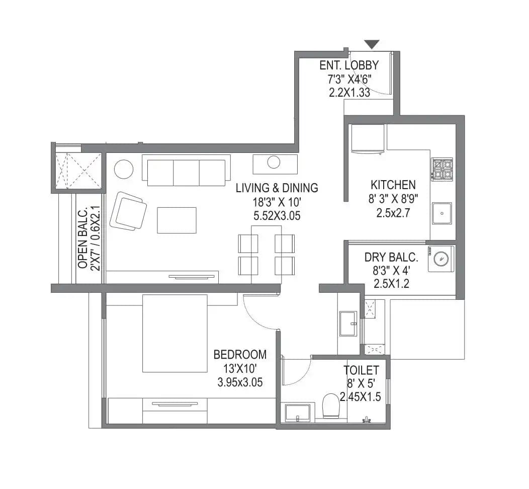 Mantra Meraki Unit plan - 576 sq.ft.