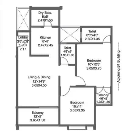 Mantra Park View Unit plan - 748 sq.ft.