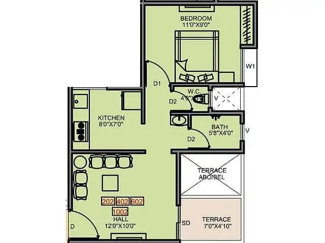 Majestique Aqua Unit plan - 463 sq.ft.