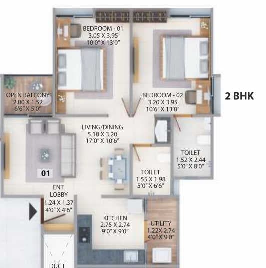 Majestique Swapnangan Unit plan - 757 sq.ft.