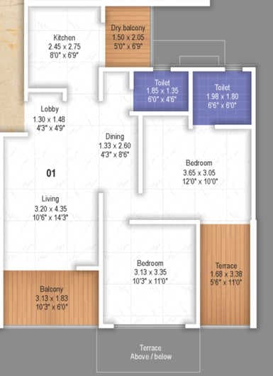 Unit plan - 832 sq.ft.