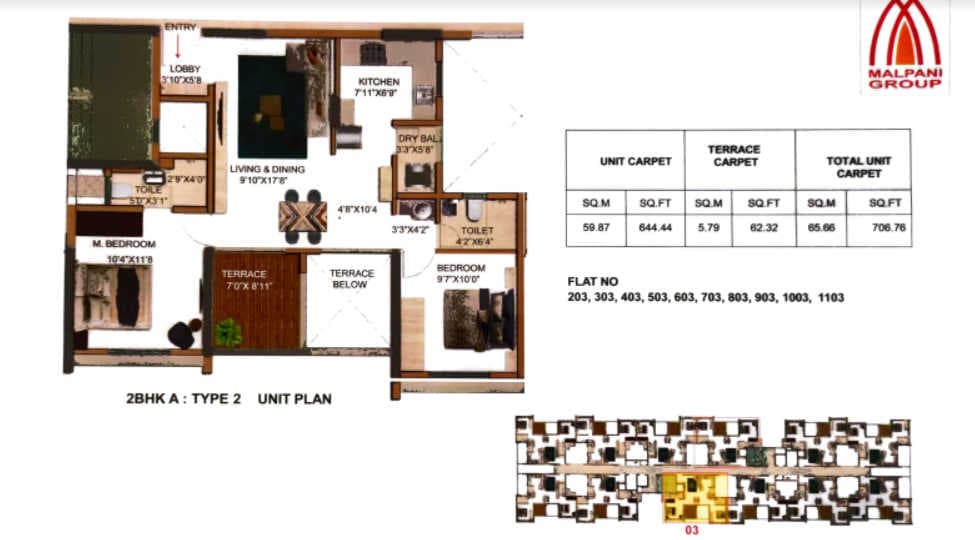 Malpani Cereza Unit plan - 707 sq.ft.