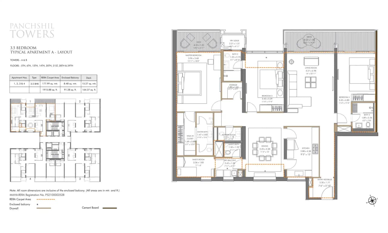 Panchshil Towers Unit plan - 2100 sq.ft.