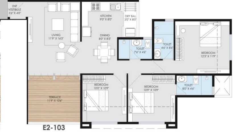 Ganga Utopia Unit plan - 854 sq.ft.