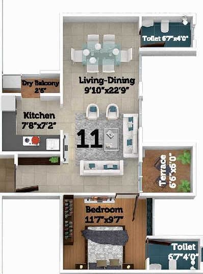 Saheel I trend Life Unit plan - 787 sq.ft.